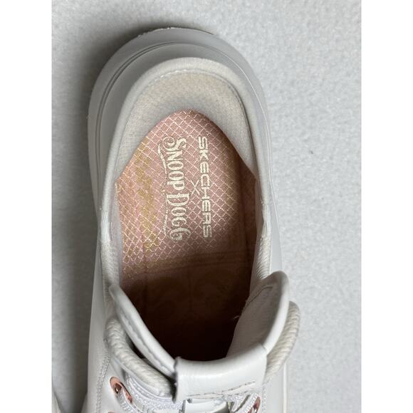 Skechers Snoop Dogg Sneaker Women 8.5 Pink White Leather Slip Ins Hands Free - Picture 2 of 10